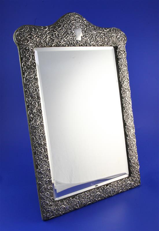 A late Victorian silver mounted easel mirror, 19.5in.